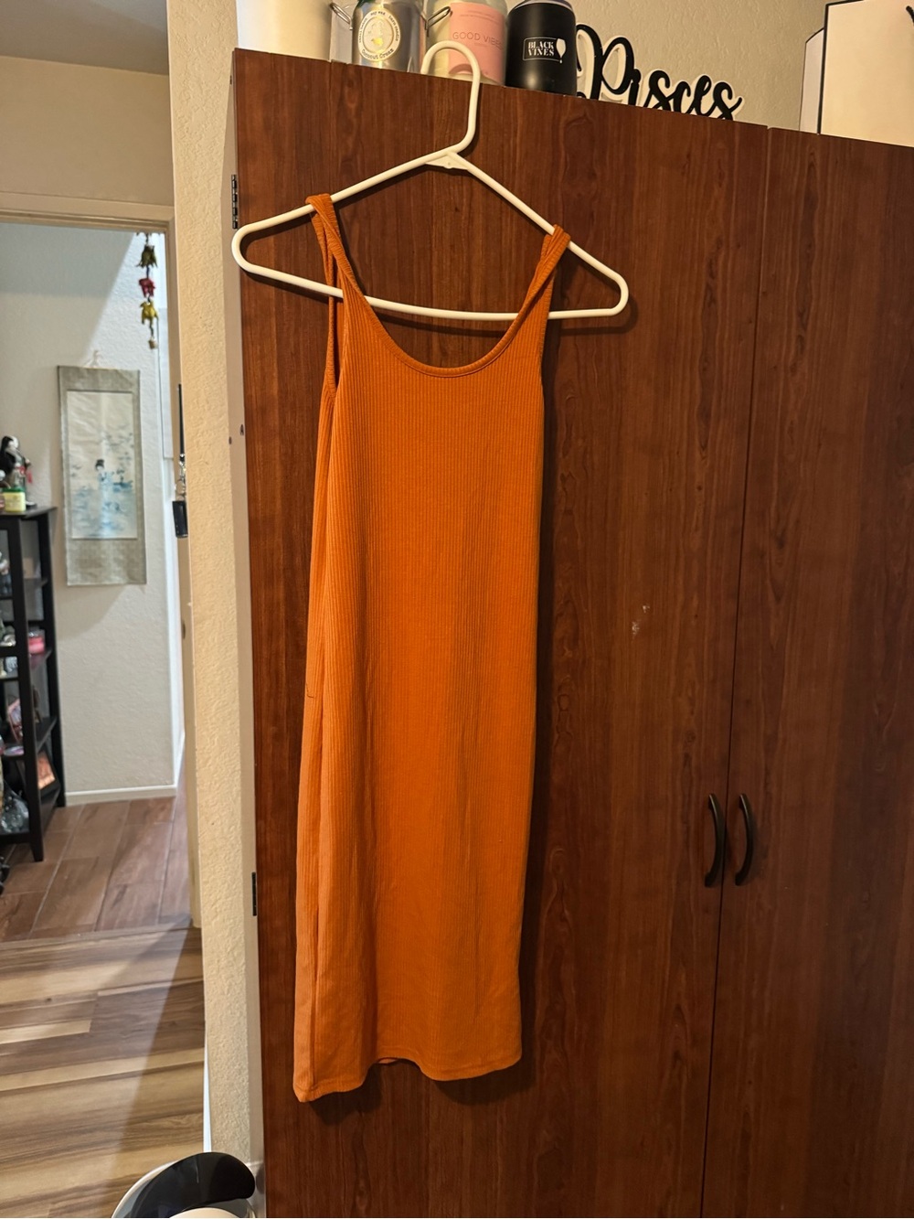 Sleeveless Rib Knit Midi Dress in Burnt Orange
